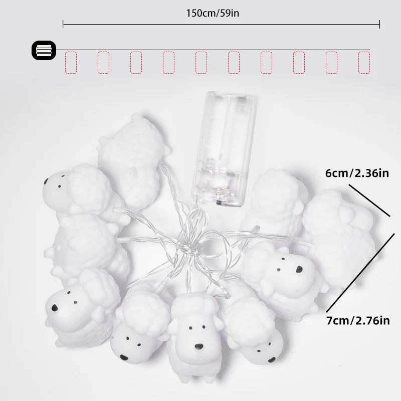 New LED Rubber Coated String Lights for Kids Room Decor-Cute 3D Sheep Animal Shaped Night Light,Birthday Nursery Wall Decoration