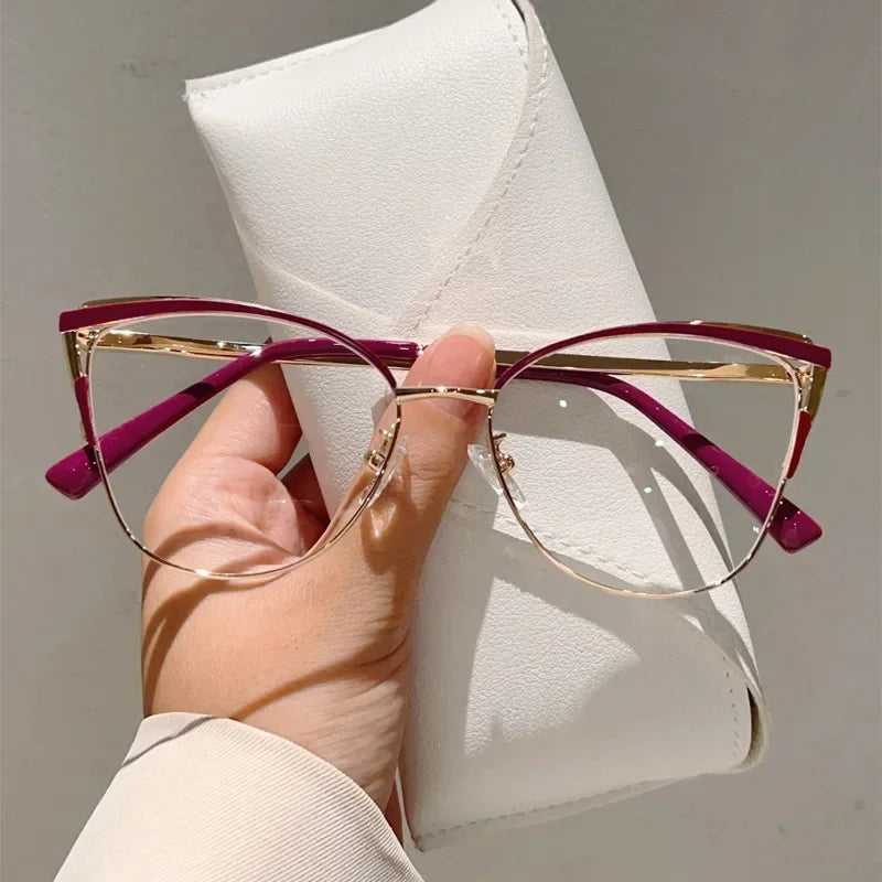 New Simple Metal Anti Blue Light Glasses for Women Fashion Vintage Cat Eye Glasses Business Computer Goggles Eyeglasses Whosale