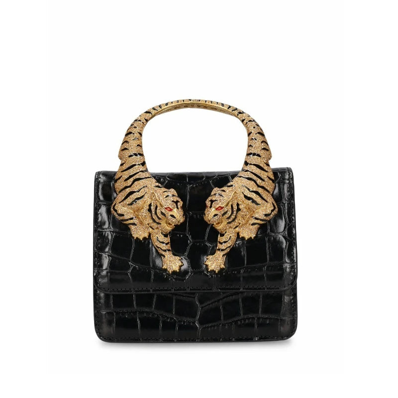 2026 New Luxury Designer Handbag for Women Crocodile Effect Leather Tiger-sculpted Top Handle Fashion Evening Shoulder Bag