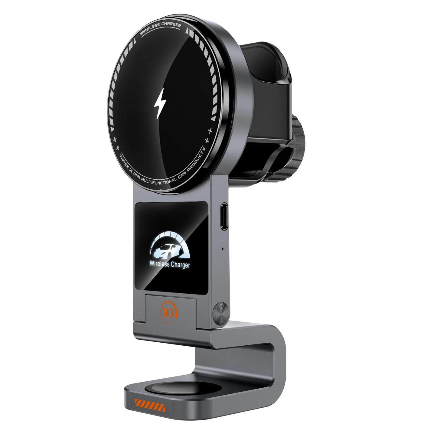 Magnetic Wireless Charger Car Phone Holder 15W Fast Charging Air Outlet Hook Mount Stand for Magsafe IPhone 16 Earphone Iwatch