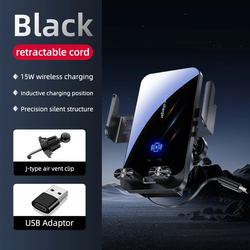 Magnetic Charger 15W Wireless Car Phone Holder with Cable Fast Charging Infrared Sensing Car Mount for iPhone Android