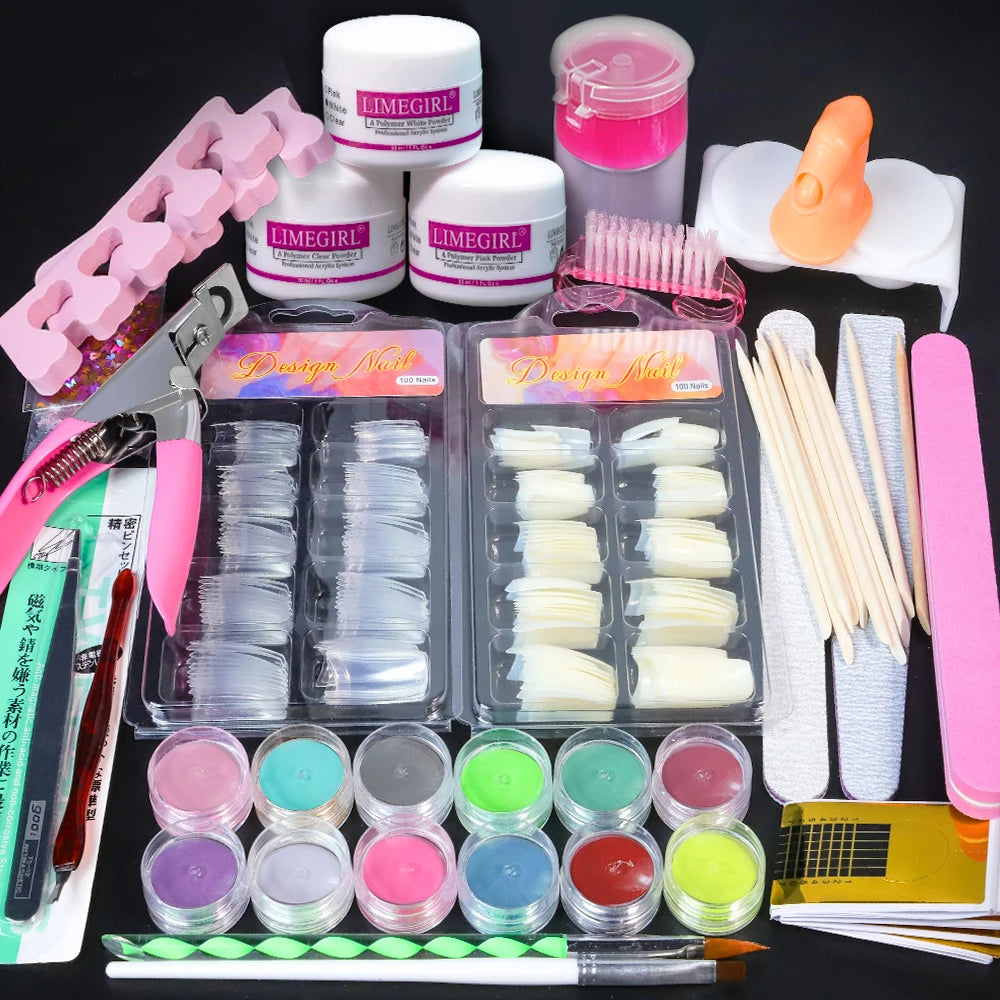 Nail Art Acrylic Powder and Liquid Mono Manicure Art Deco Nail Art Kit Crystal Nail Glitter 3D Engraved Acrylic Manicure Kit