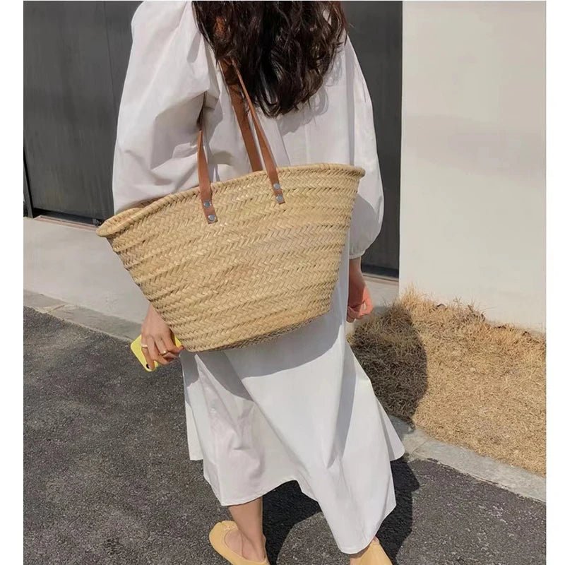 2023 Beach Bag French Style Straw Bags for Women Raffia Handbag Holiday Basket Ins Hand Bag Top Quality Woven Purse Carrycot