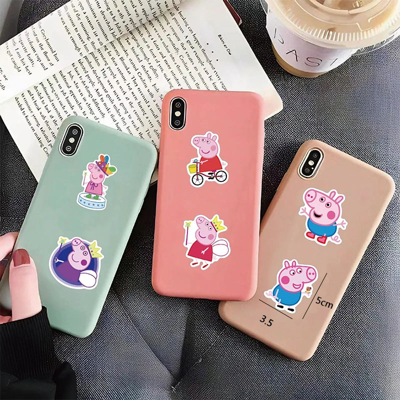 51pcs Peppa Pig Sticker Children's Cartoon Doodle Sticker Pen Box Water Bottle Refrigerator Bag Wall Decoration Small Gifts Toy