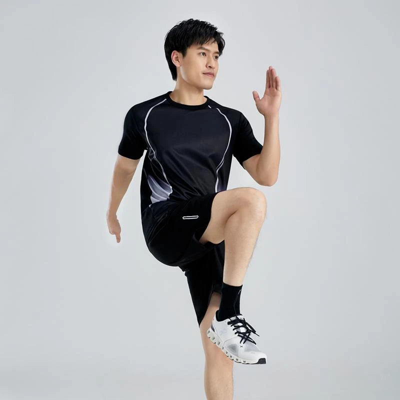 Summer Casual Sports Suit Men Short-sleeve Breathable Outdoor Morning Night Jogging Training Suit Loose Gym Quick Drying Clothes