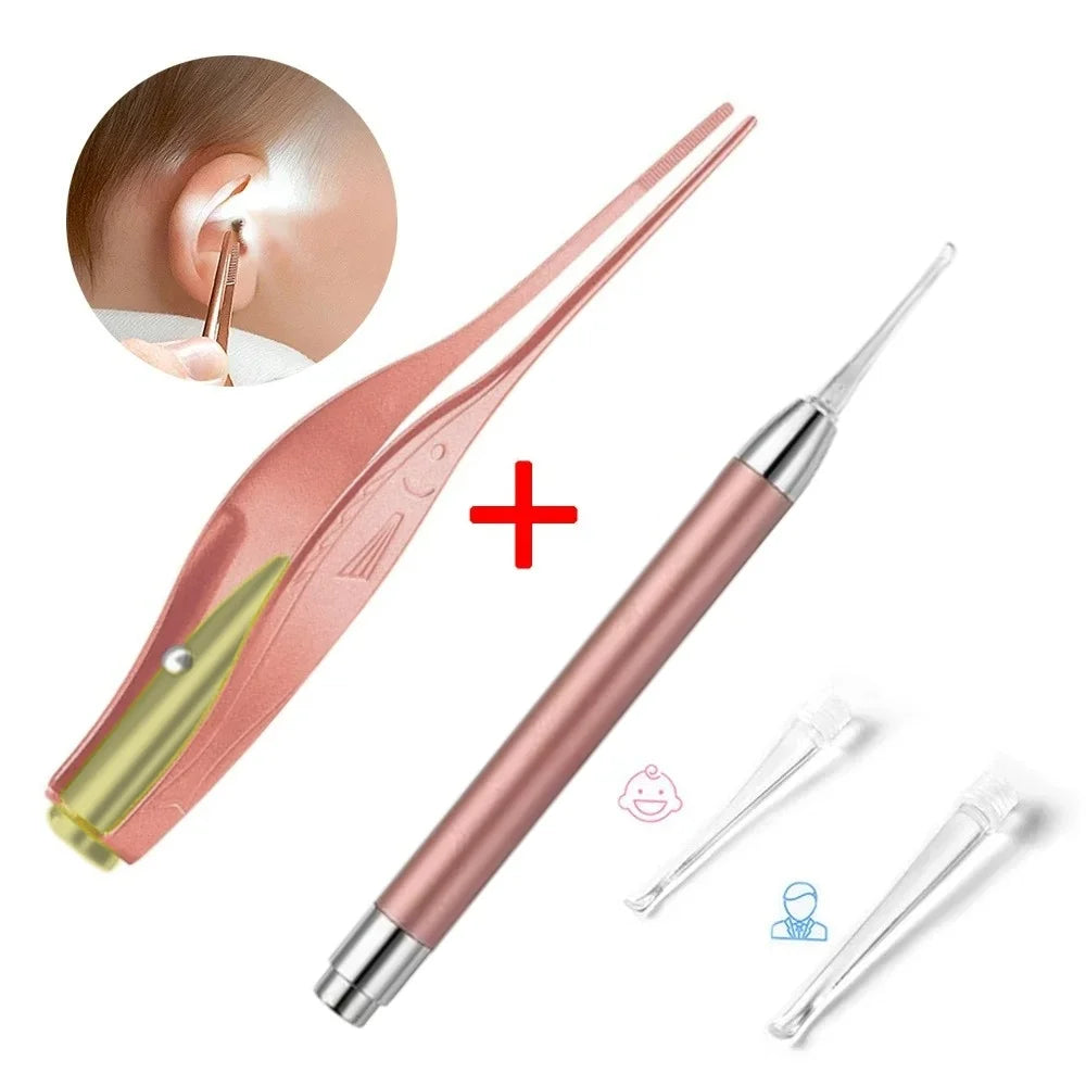Stainless Steel Ear Scoop Light Visual Ear Cleaner Soft-Touch Ear spoon Head Ear Cleaning Tool Set for Safe Home Use