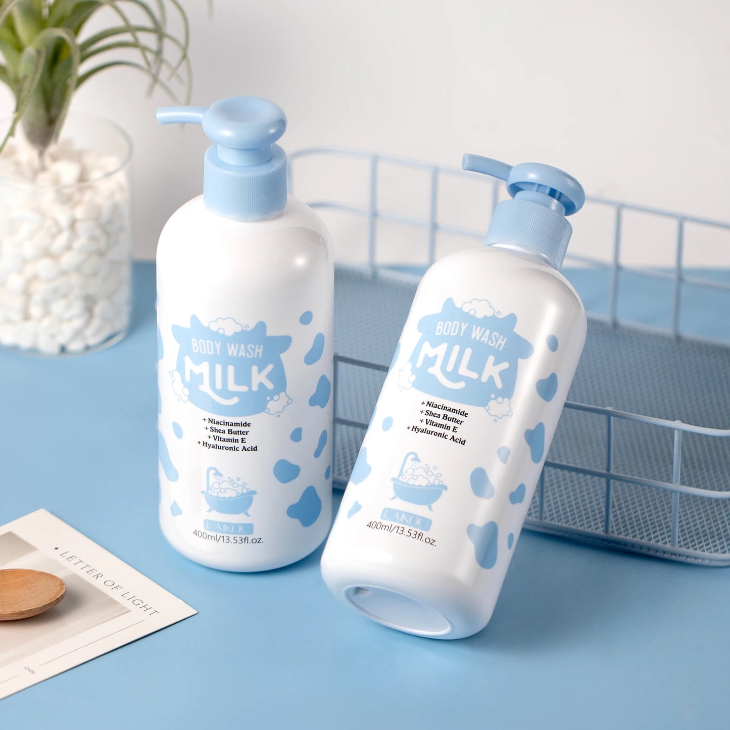 LAIKOU 400ml Milk Body Wash, Gentle Cleansing Long Lasting Moisturizing Milk Fragrance Shower Gel With Niacinamide & Shea Butter