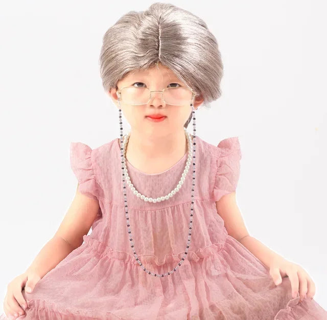 Halloween Great grandma cosplay older performance costume Kid Halloween wig necklace eyeglass