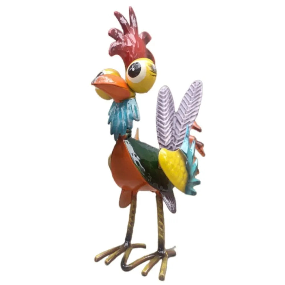 Funny Outdoor Decoration Garden Rooster Statues Yard Art Iron Chicken Sculpture Miniature Rustproof Cockerel Figurines for Home
