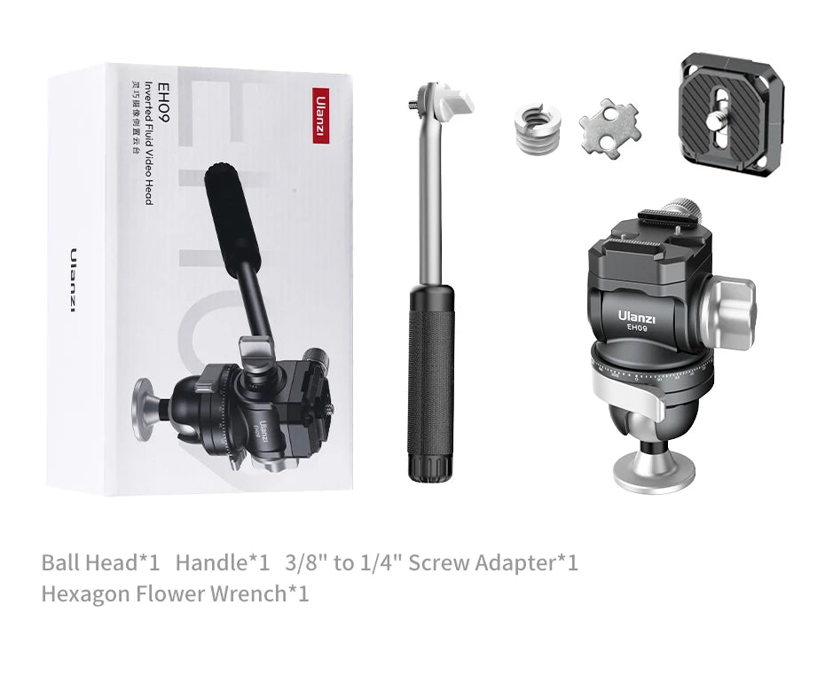Ulanzi EH09 Inverted Ball Head for Tripod 3/8" 1/4" Screw 360° Hydraulic Ballhead Horizontal Vertical Shots Panoramic Photograph