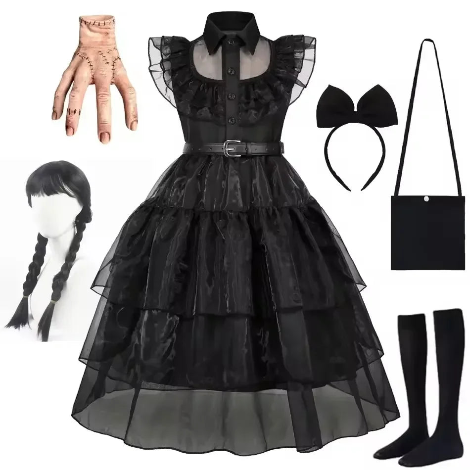 Halloween Costume For Girls Adams Cosplay Black Dress Costumes Gothic Dresses Children Clothes Party