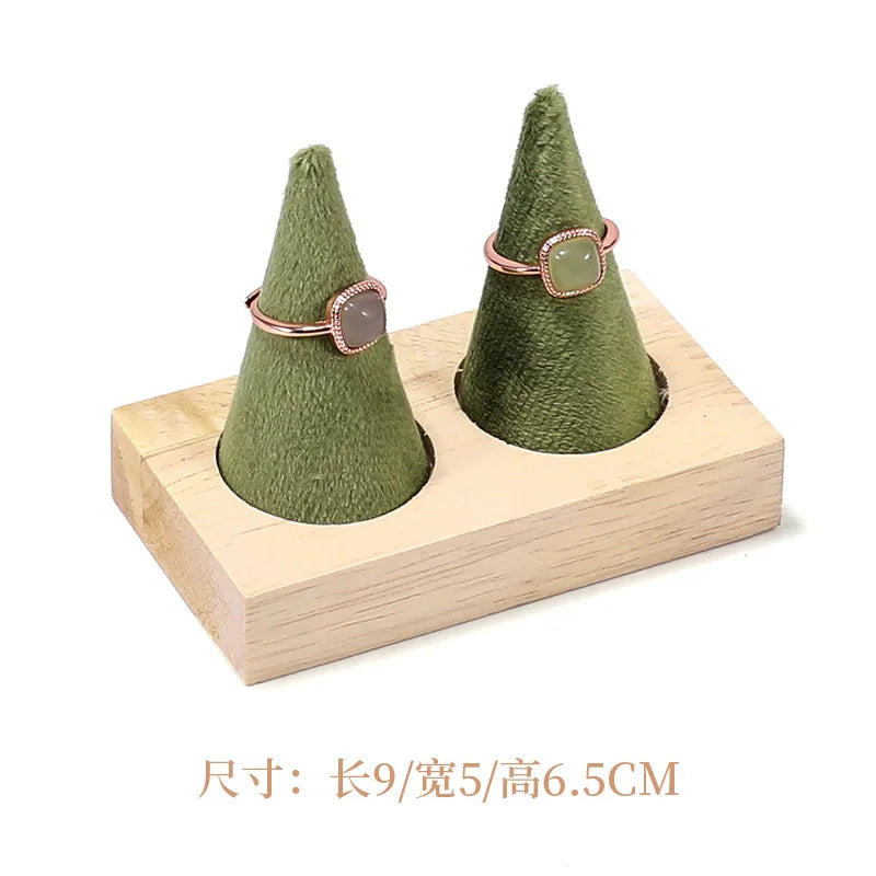 Solid wood green velvet jewelry display stand ring stud necklace pendant bracelet storage and display stand