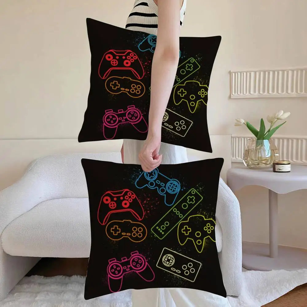 Colorful Graffiti Game Gamepad Pillow Case Anti-dustmite Pillowcase Invisible zipper silky Sofa cushion cover