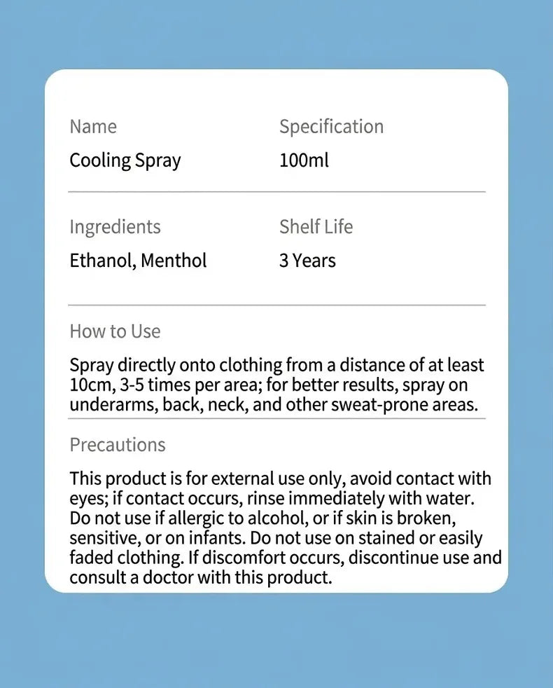 Cooling spray gentle and non-irritating for summer outdoor sports fitness student military training and preven