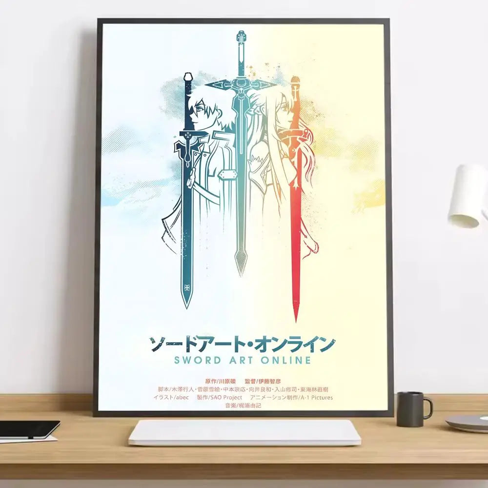 Anime Sword Art Online Kirito Asuna Painting Calligraphy HD Canvas Poster living room bedroom bar aesthetic decoration