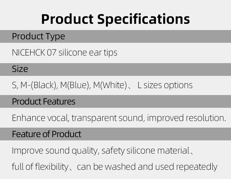 NICEHCK 07 Noise Isolating Silicone Ear Tips Soft Safe Eartips Improve Vocal For DB2 4U ASX ZSN ZS10 Pro ZSX In Ear Earphone