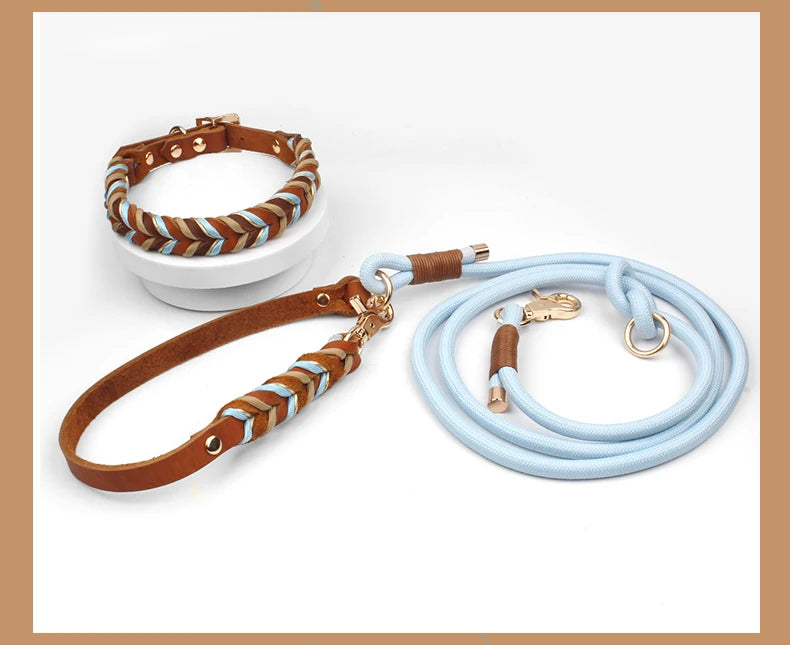 Genuine Leather Collar For Strong And Durable Puppy Medium Large Dogs Fashion Braided Colorful Nylon Rope Dog Collar New Arrival