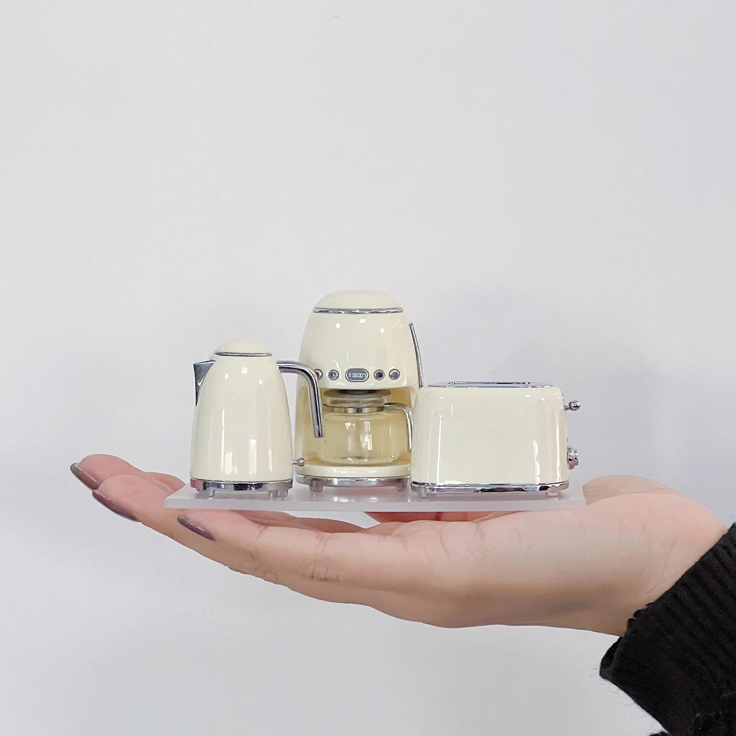 1:6 Doll House Model 3 Piece Set of Small Kitchen Appliances Decor Coffee Maker Kettle Toaster Scene Ornament Shoot Props