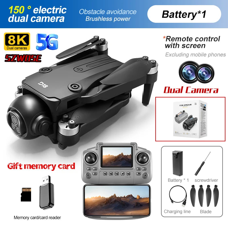 D18 Drone Drone 8K Camera 5G HD Dual Camera FPV Obstacle Avoidance Brushless Motor Aerial Quadcopter with Smart Flight Mode Toy