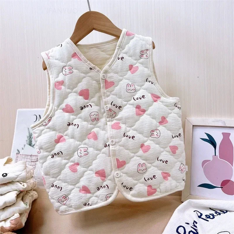 Spring Autumn Versatile Children Cotton Vest Cute Cartoon Boys Girls Infant Vests Winter Baby Warm Vest Coats Children Clothing