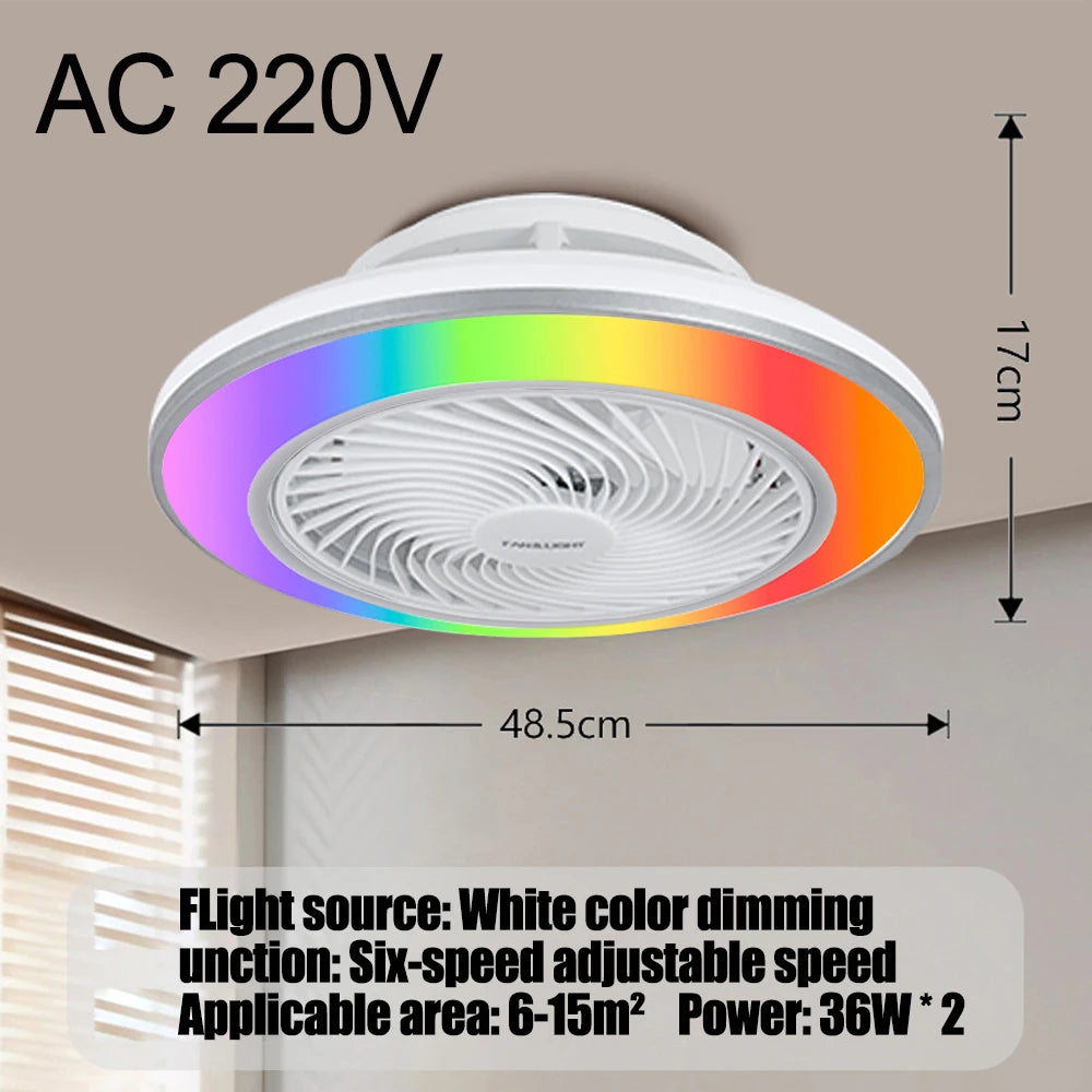 Smart Remote Controlled Ceiling Fan RGB Light AC220V– Variable Frequency Motor with Stepless Speed & Color Temperature Adjustmen