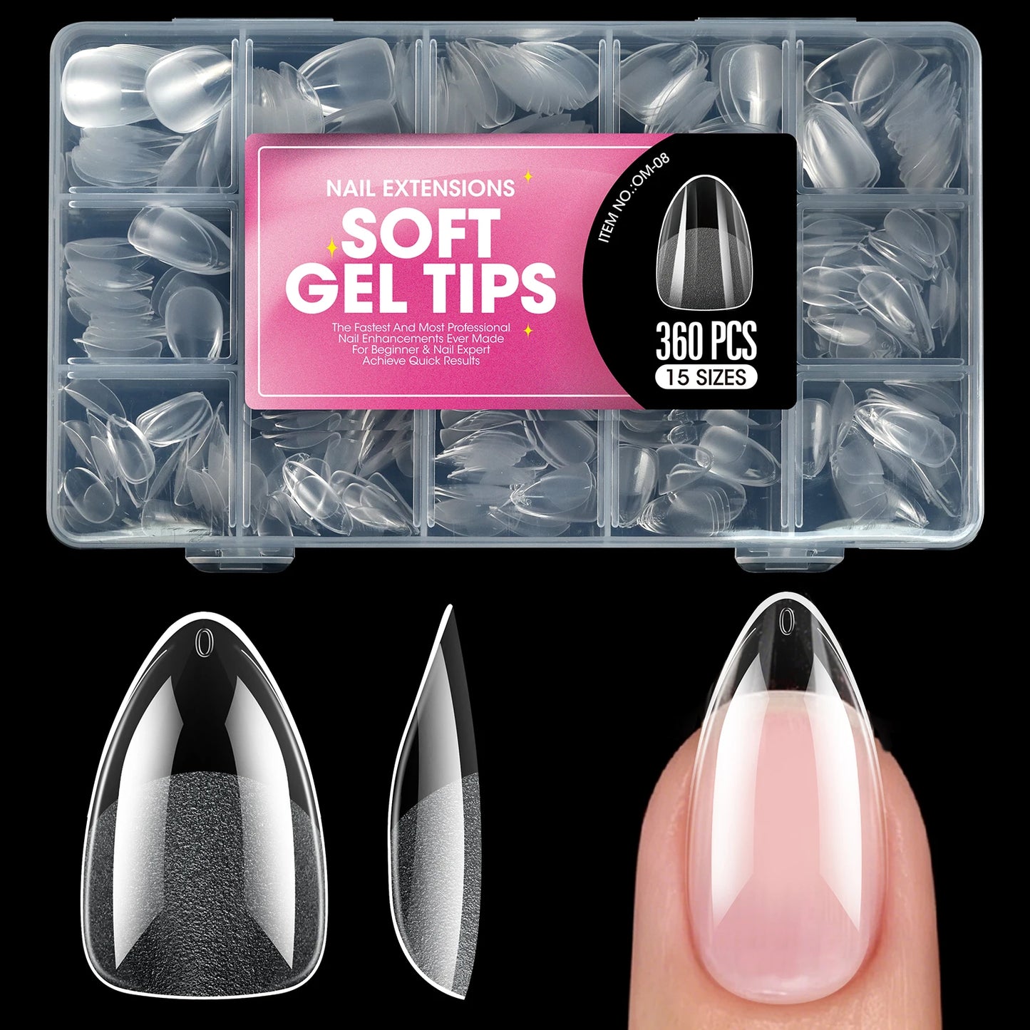 360pcs Soft Gel Nail Tips Semi-Matte Full Cover Almond Coffin Oval False Soak Off Gel Extension Tips Press On Nails Salon Home