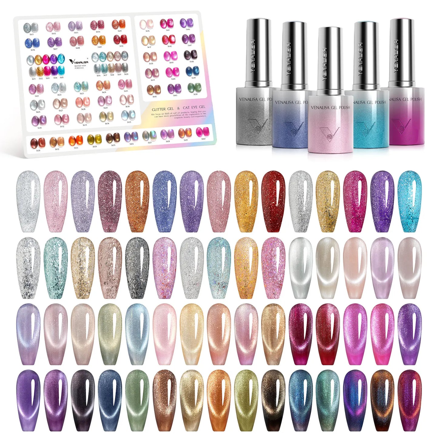 VENALISA TPO/HEMA FREE Gel Nail Polish Set 5 Colors 10ml Glitter Cat Eye UV LED Soak Off Gel Varnish Manicure Nail Art Kit DIY