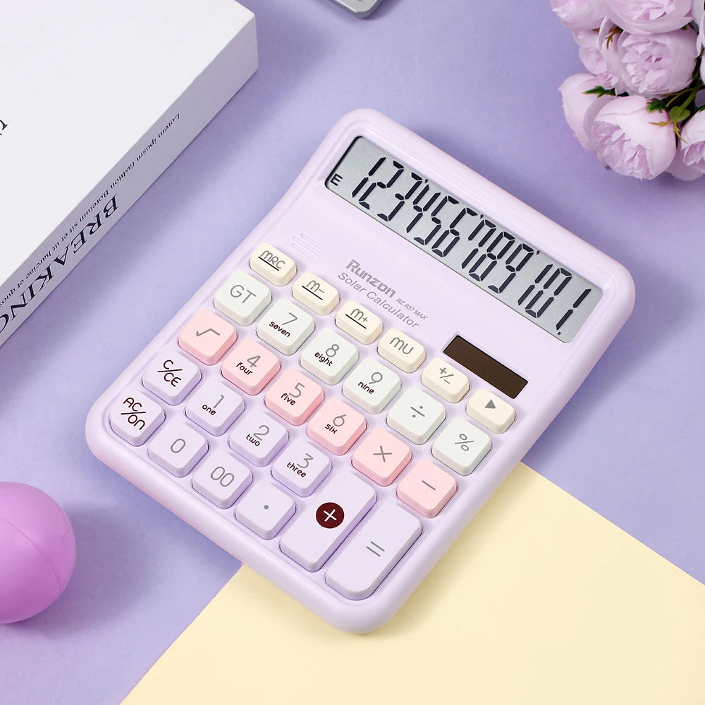 12-bit High-Precision Desktop Calculator -Large Display, Big Buttons , No Batteries Required,solar and battery dual power supply