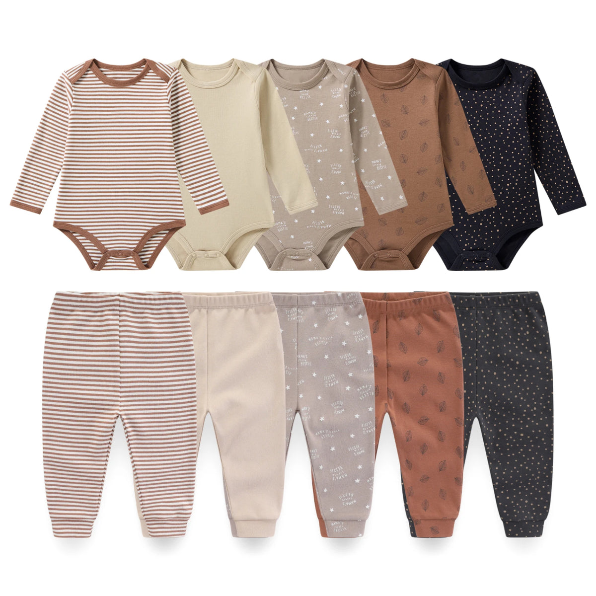 10-Piece Simple Baby Clothing Set Long Sleeve Unisex Newborn Bodysuits+Trousers 0-12 Months Infant Boy Girl Pants Outfits Cloth