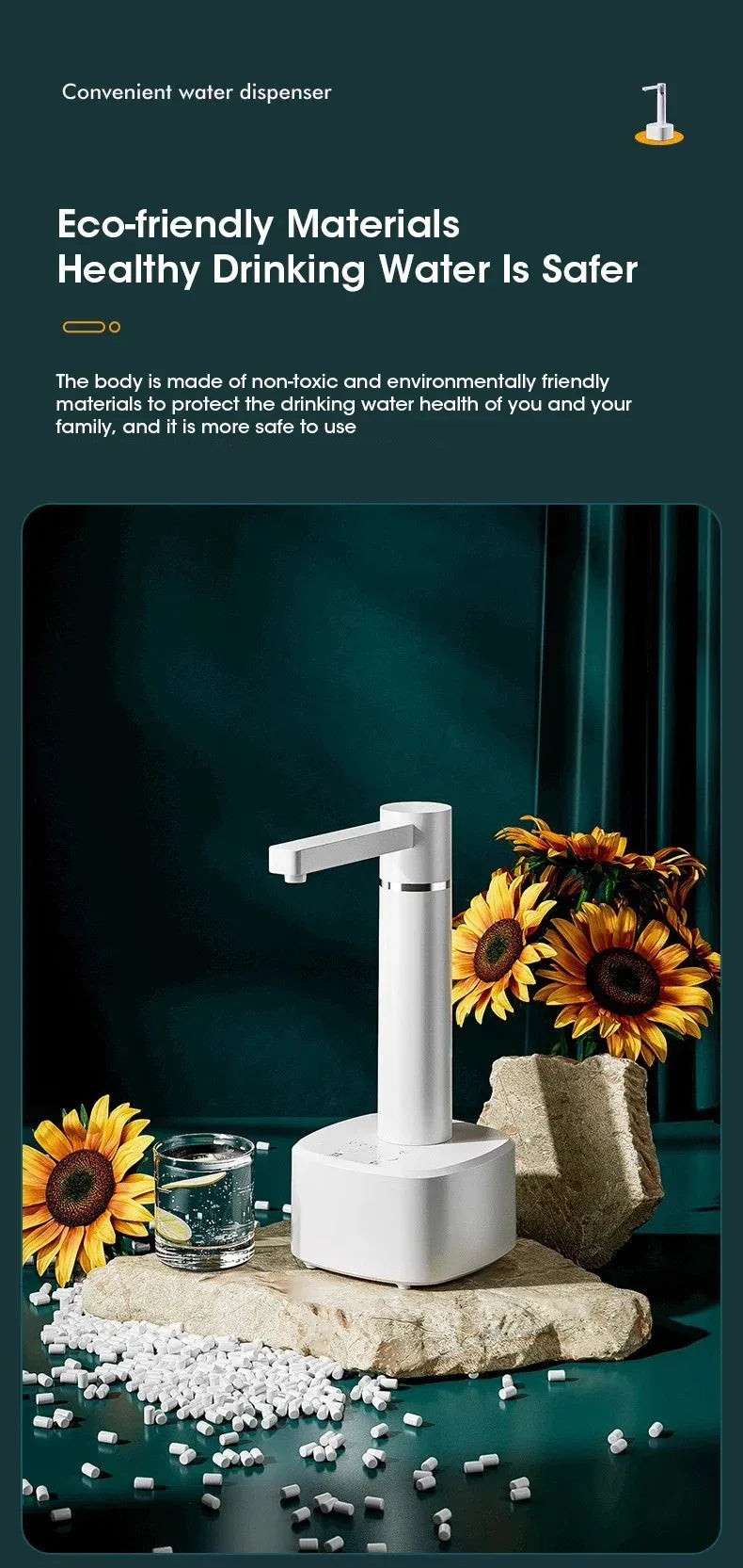 Adjustable Auto Electric Water Pump Dispenser with Foldable Base USB Charging for 5 Gallon Bottles