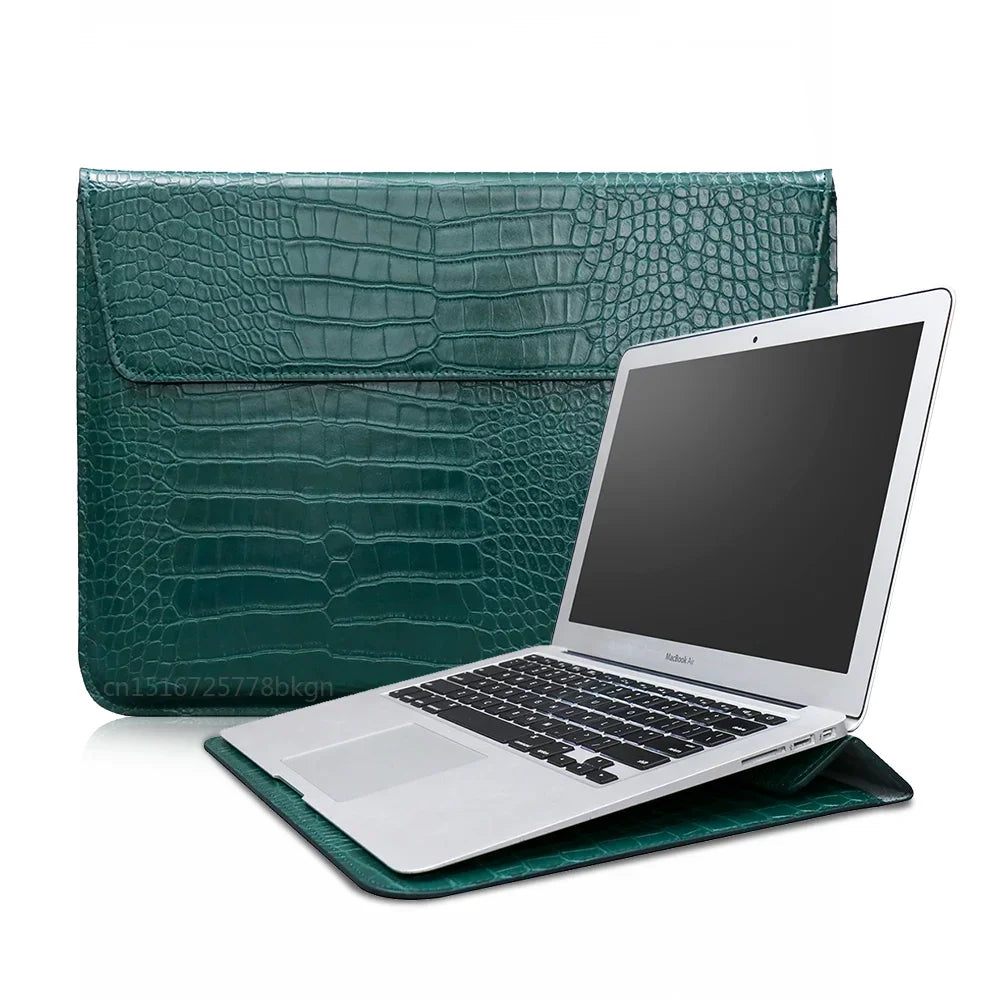 Crocodile Leather Flip Case Bag Laptop Sleeve for Macbook Air 13 14 15 16 Inch M5 M4 M3 M2 Chip Mac Book Pro Cover Accessories