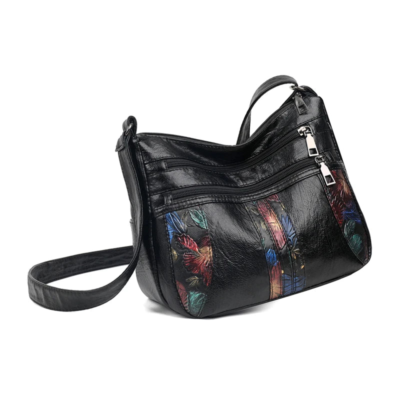Luxury Soft Leather Women Messenger Shoulder Handbags and Purses Flowers Multi-pocket Crossbody Mommy Bag Ladies Sac 2022 New