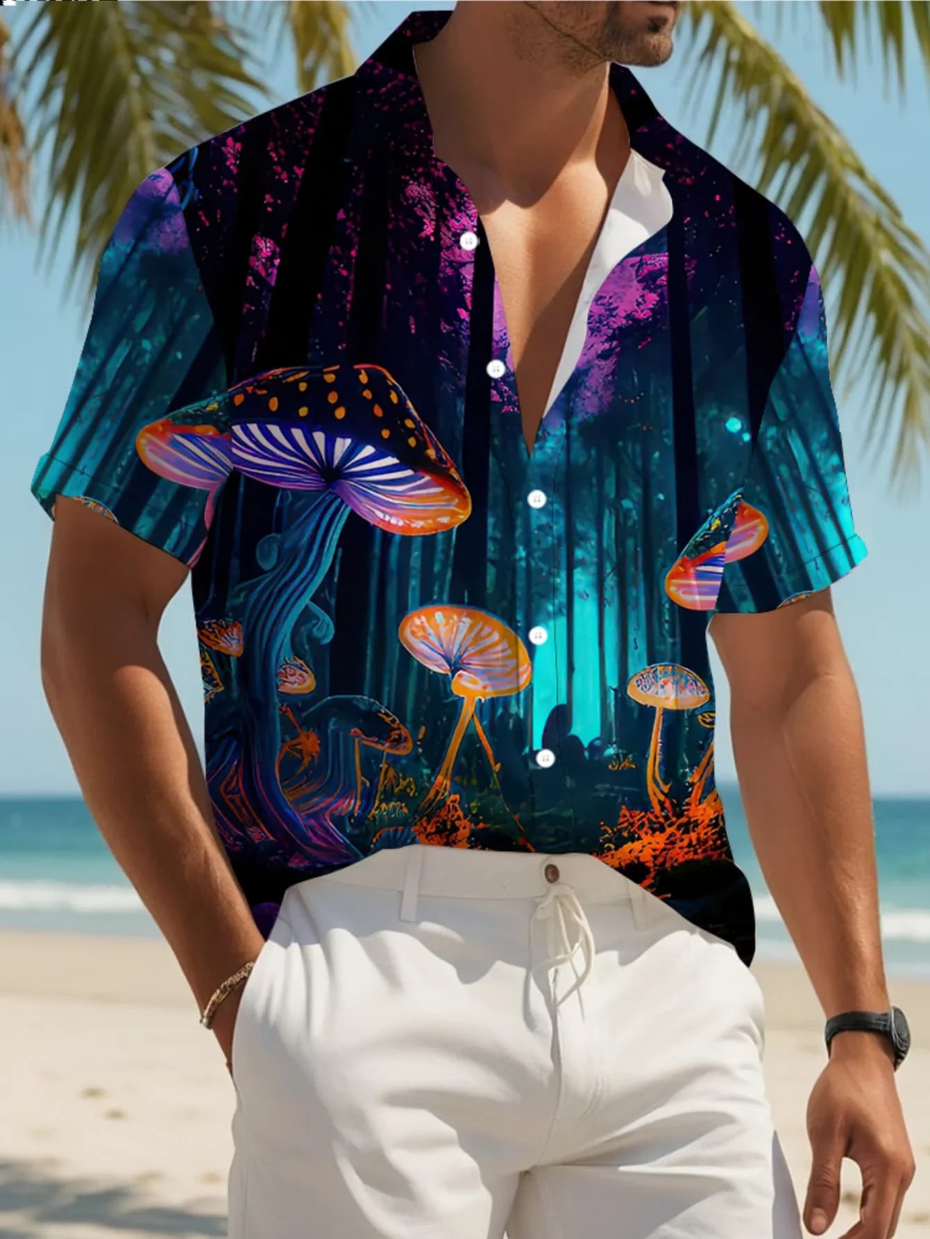 Summer Stylish Tropical Shirt Men Casual Man Short Sleeve Hawaiian Fashion Print Breathable Beach Party Outfit