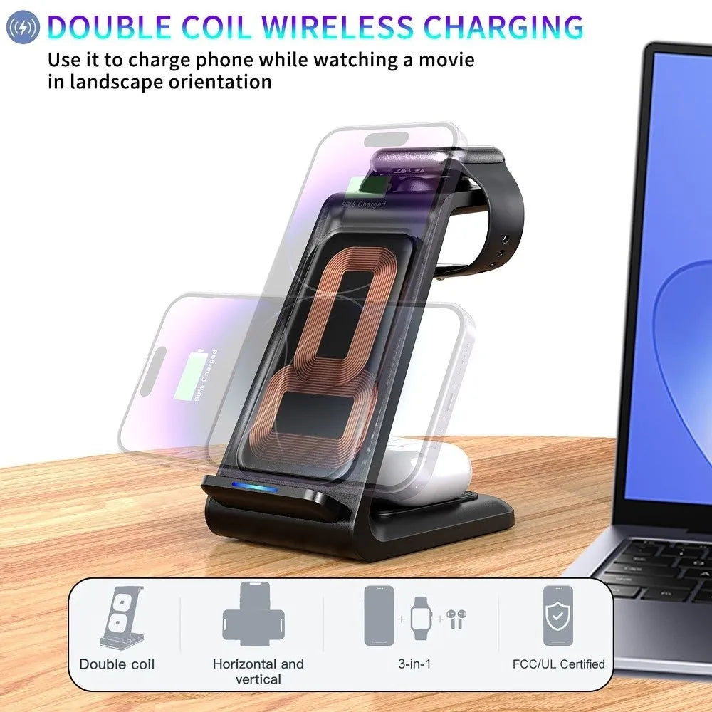 3 in 1 Charger Magnetic Wireless Charger Fast Charging Stand Function Charger Stand 15W Portable Charging Station Travel Charger