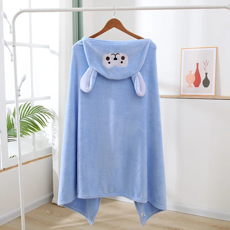 Children Hooded Bath Towel Coral Fleece Super Absorbent Quick Dry Soft Cartoon Cape Towel For Baby Bathroom