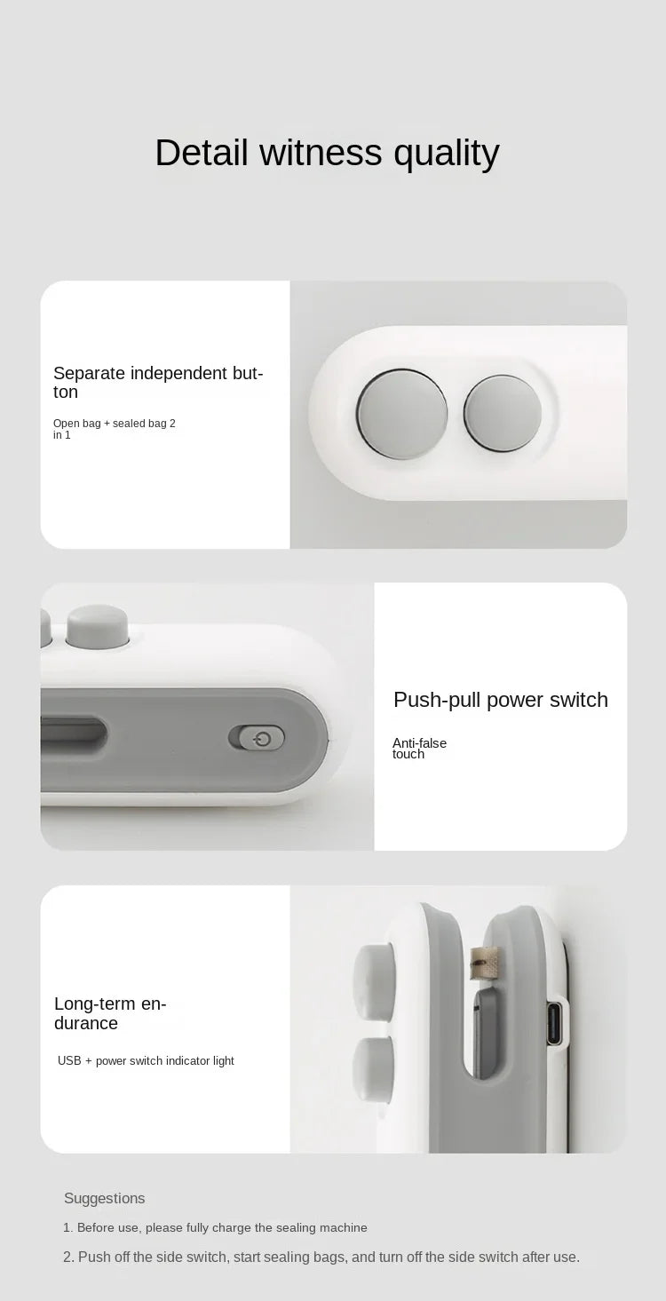 Vacuum Bag Sealing Machine Plastic Package Sealer Bags Clip Bag Handheld Sealer Food Packaging Heat Sealer For Home