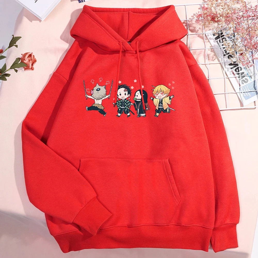 New Anime Kamado Tanjirou Kamado Nezuko Agatsuma Zenitsu Hashibira Inosuke Print Hoodie Sweathshirts Men Women Hooded Pullover