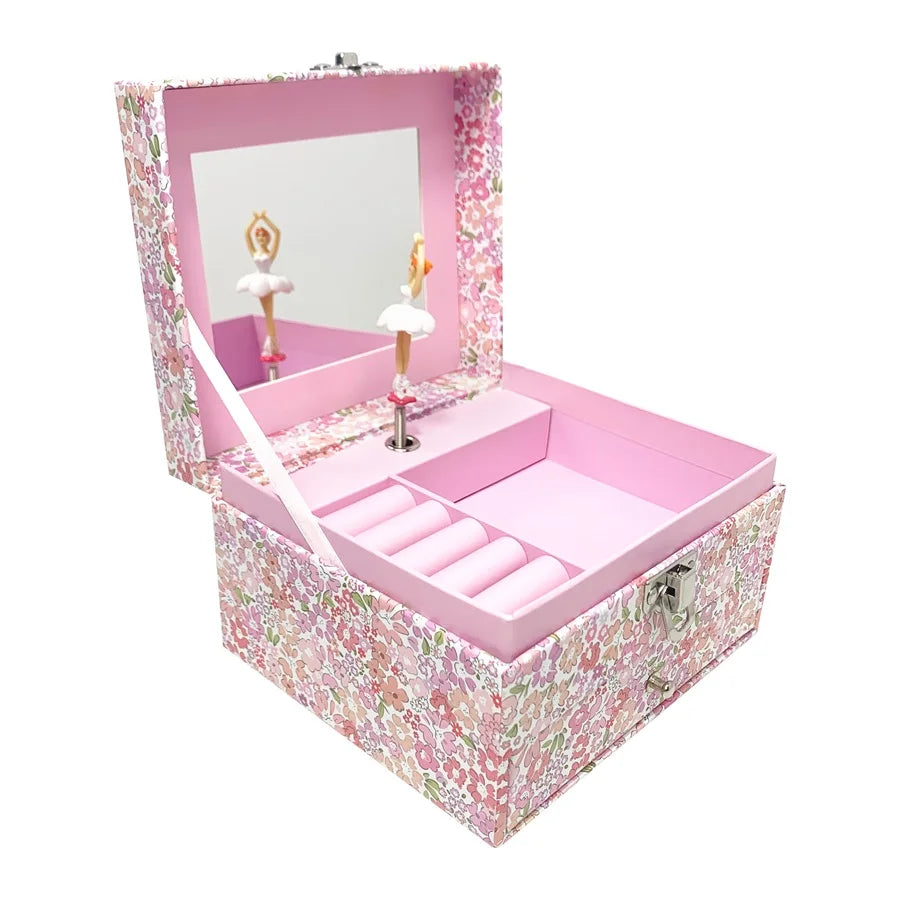 1pc Music Box with Drawer Mirror Rotating Ballet Dancer and pink pony Jewelry Storage for Ring Necklaces Bracelets Birthday Gift