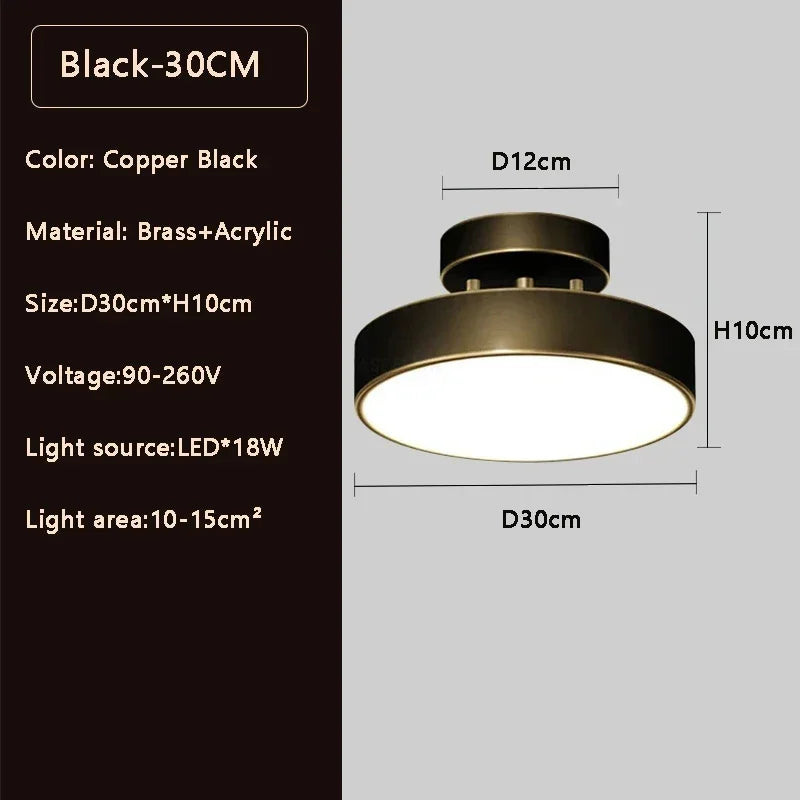 Modern LED Ceiling Light Aisle Lighting Lamps Corridor Stairs Balcony Corner Round Black Copper LED Home Decor Fixtures Lustre