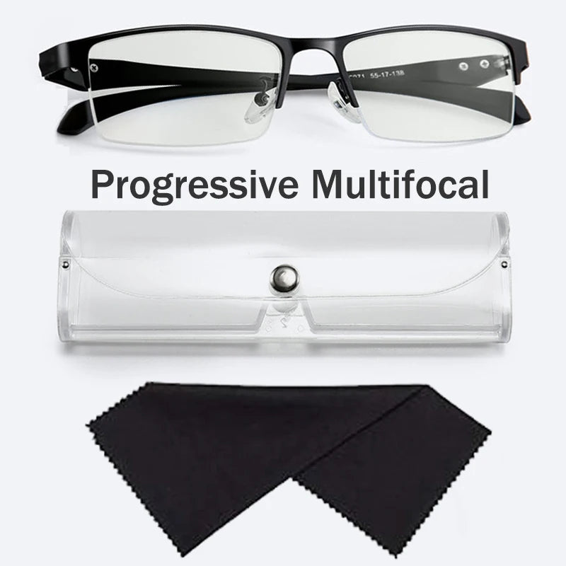 2022 Transition Photochromic Multifocal Reading Glasses Men's Smart Progressive Anti Blue Ray Half-Frame Hyperopia Eyewear +2.5