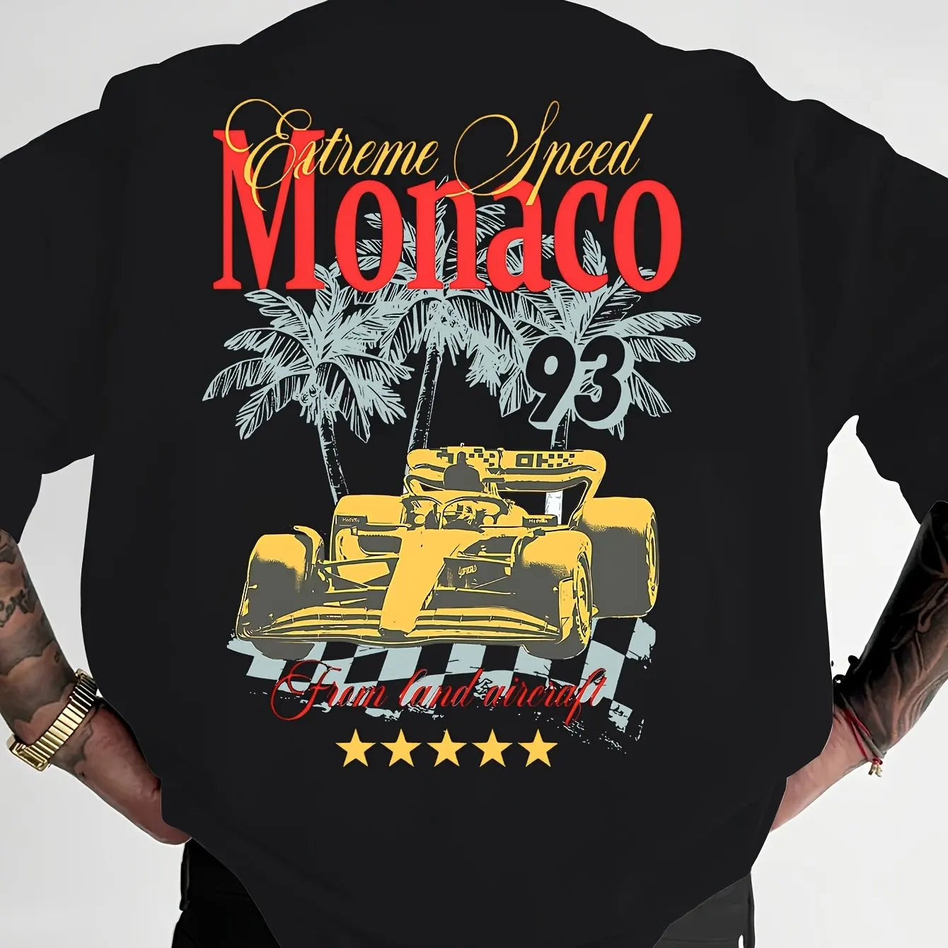 Printed Design Not Textured Men's Vintage Racing Pattern Print T-Shirt Monaco 236.22 Cm" Design Clothing Graphic Short Sleeve