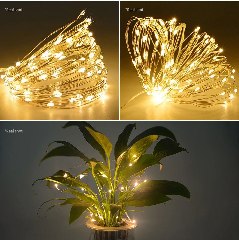 LED Strip Solar In-Ground Copper Lights Solar Garden Light Outdoor Waterproof Landscape Lighting for Yard Patio Holiday Decor