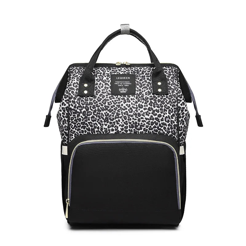 LEQUEEN Leopard Print Women Backpacks Multifunction Ladies Shoulder Backpack Large Capacity Mommy Bags Baby Changing Diaper Bags