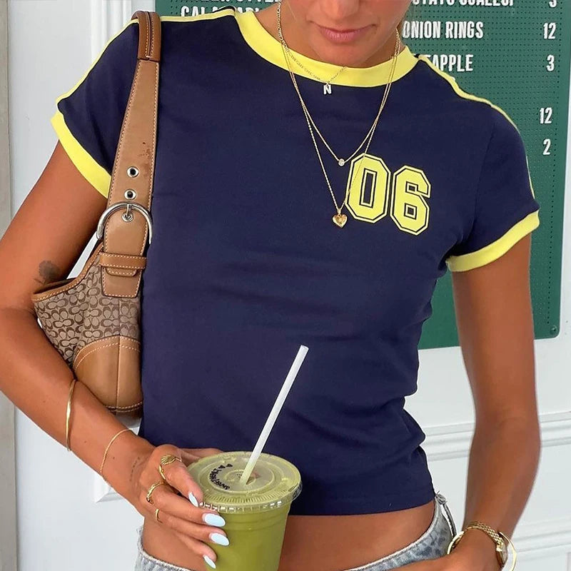 Y2k Harajuku Short T-shirt Female Fashion Cool Girl Street Party Club 90' S Retro Gothic Pullover O-neck Basic Slim Knit Vest.