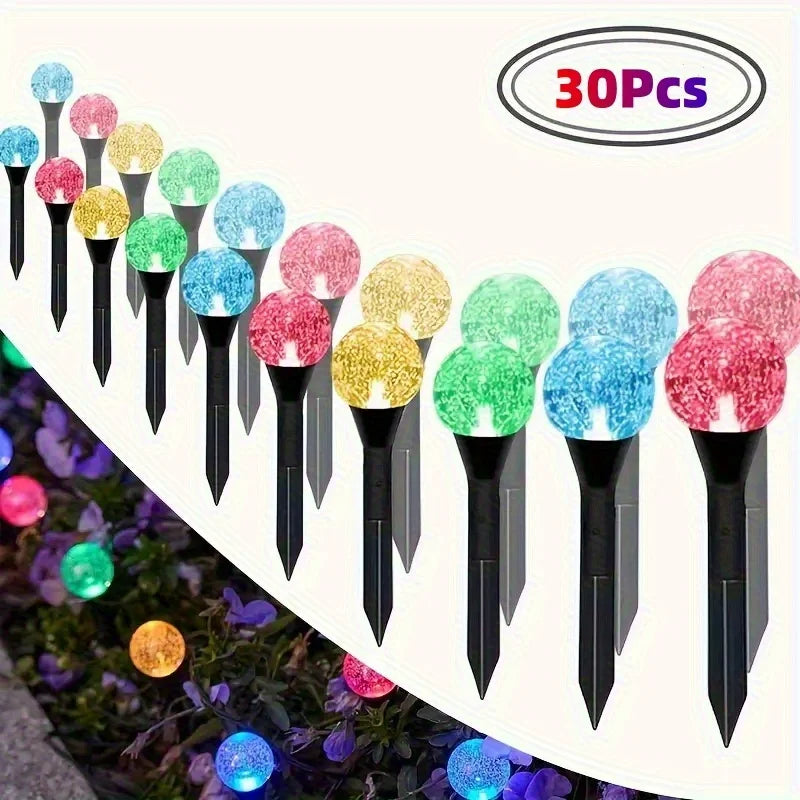 LED Solar Garden Light Bubble Path Lighting Crystal Ground Stakes Outdoor Lawn Lights- 8 Modes for Christmas Party Decoration