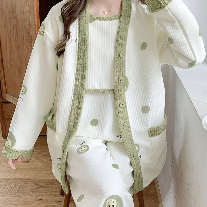 Maternity Clothing Set Air Cotton Postpartum Nursing Three-Piece Set Pregnancy Sleepwear Winter Maternity Outerwear