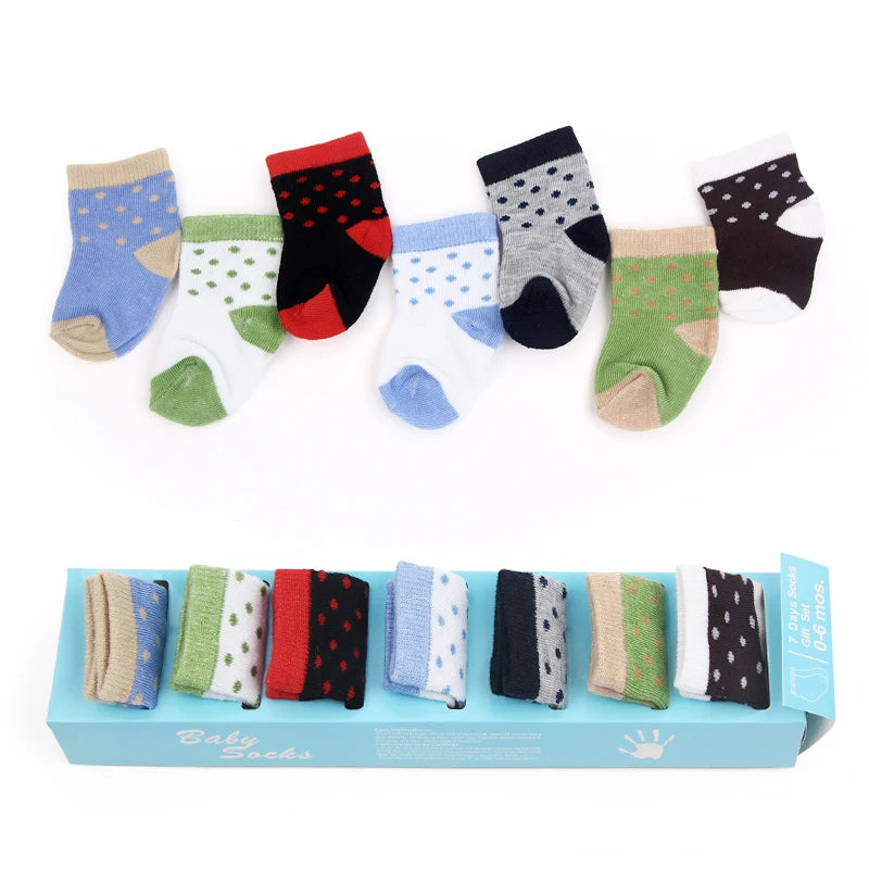 7 Pairs Set for Baby Socks Soft Cotton Cute Animal Smile Face Spring and Autumn for 0-6 Months Toddler Boys and Girls W0040W0052