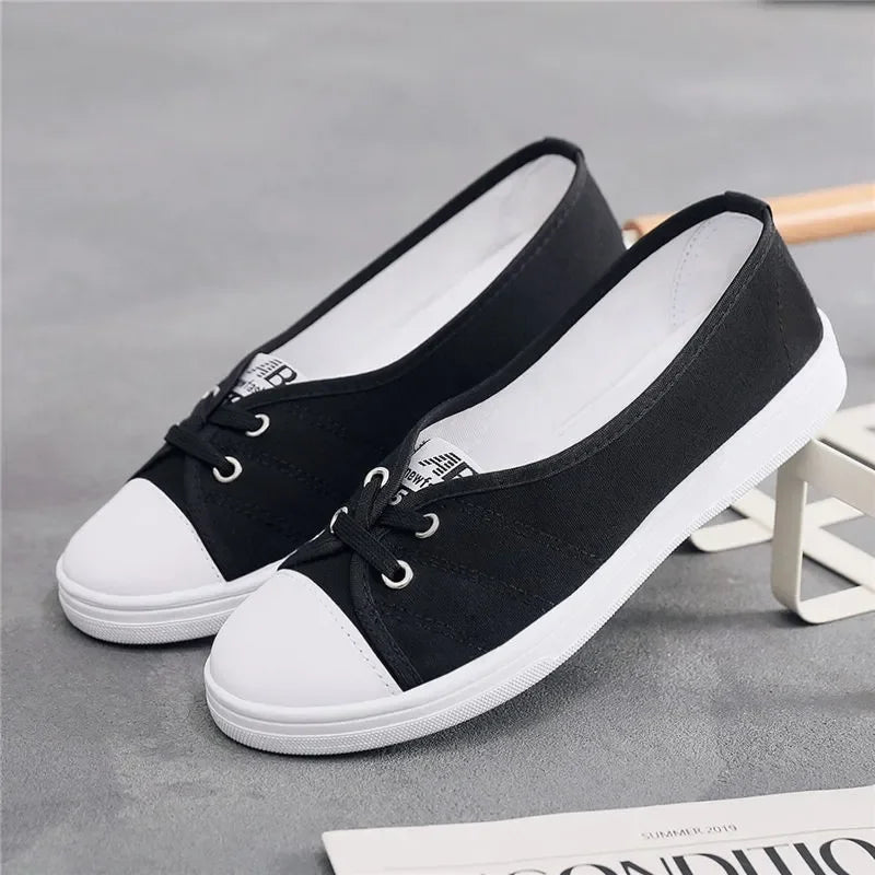 Lady Fashion Light Weight White Anti Skid Comfort Lace Up Student School Shoes Zapatos Women Cute Sweet Black Stylish Shoes B87