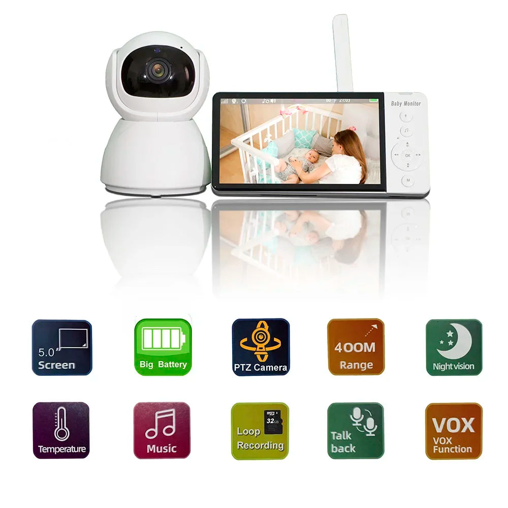 Baby Monitor Scurity Potection Cmera for Kids 5"IPS Screen 5000mAh Battery Night Vision 2-Way Audio Video Child Camera