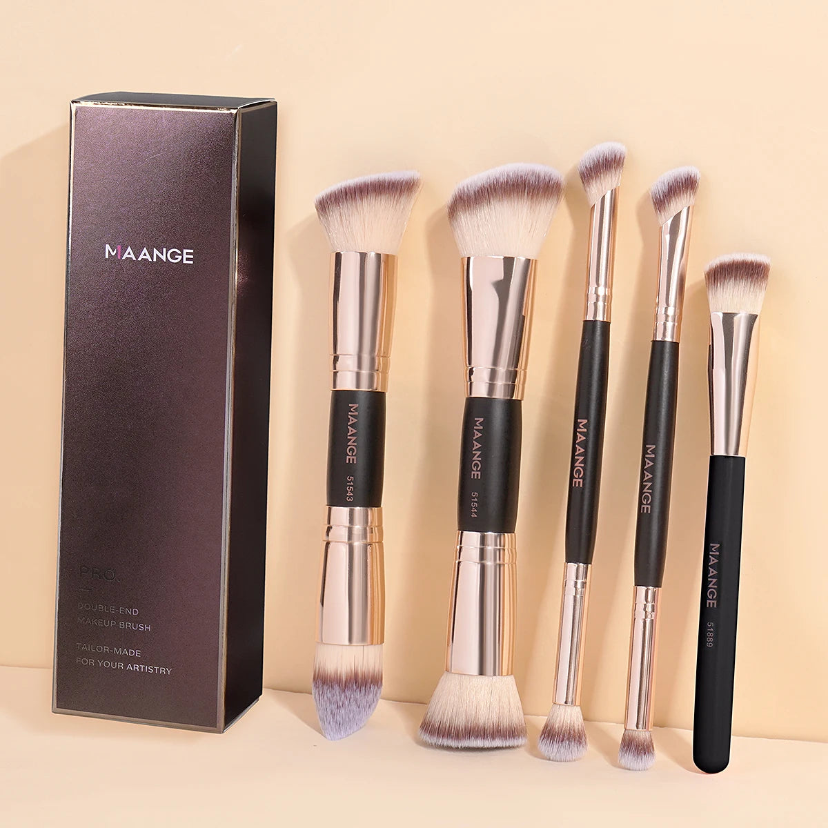 MAANGE Double Head Foundation Concealer Eyeshadow Blush Makeup Brushes Kabuki Mineral Premium Handle Soft Dense Hair for Gift